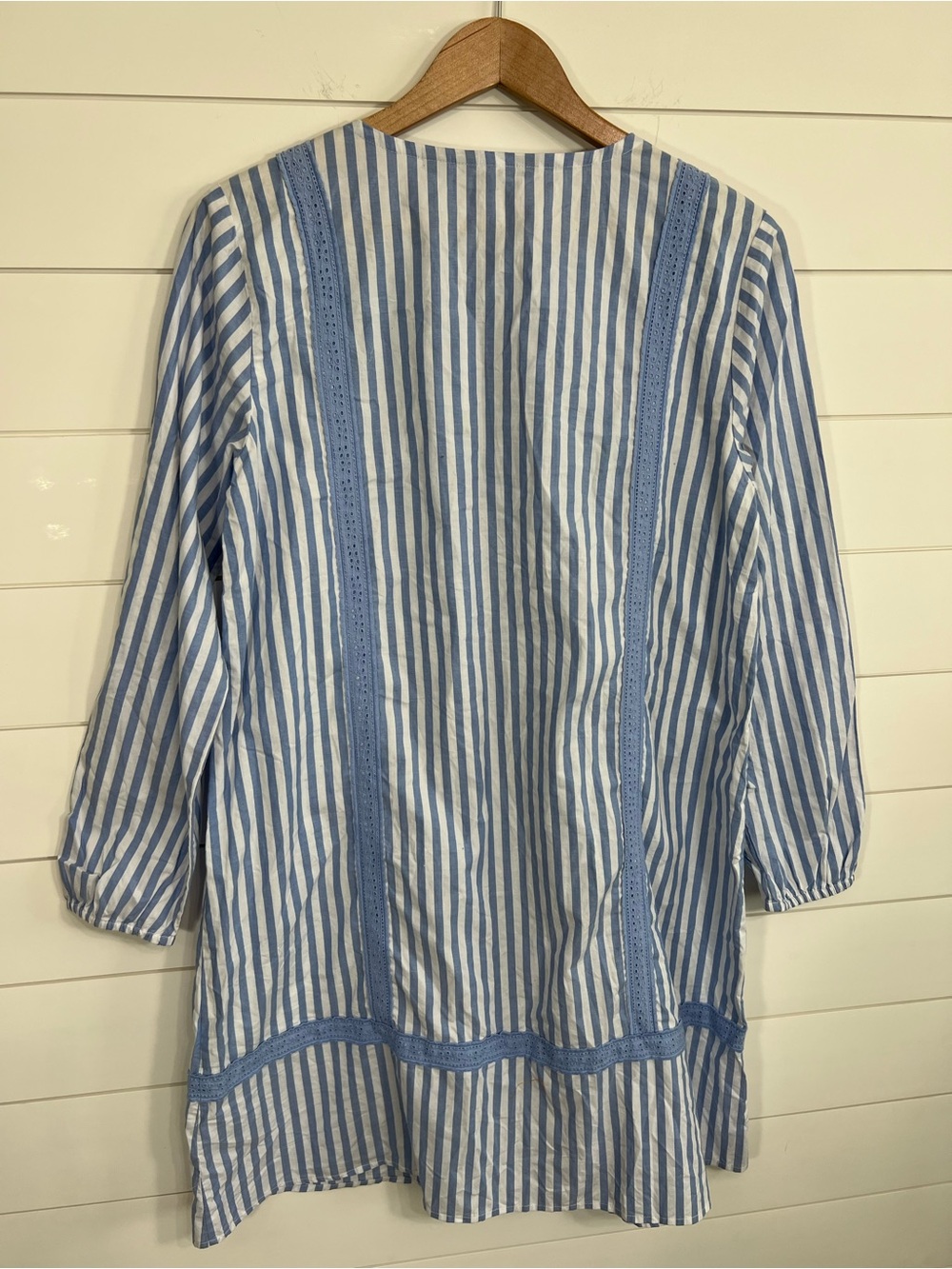 Lands’ End Blue Stripe 100% Cotton Tunic Dress Womens Medium Coastal Cottagecore - Picture 8 of 16